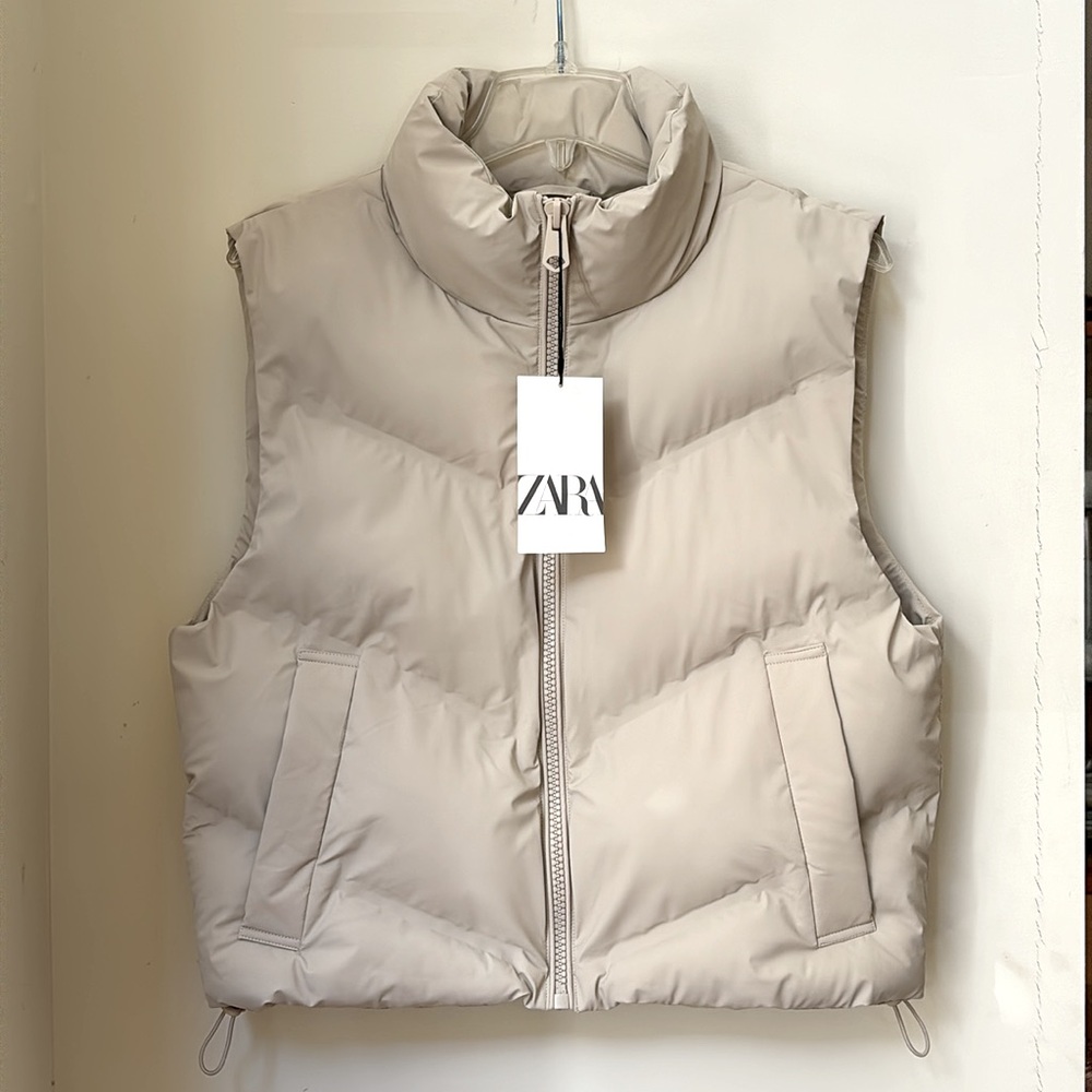 NWT  Zara Faux leather Quilted Puffer Vest